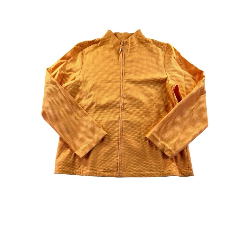 Eileen Fisher Full Zip Mock Neck Jacket Womens PM Orange Textured Cotton Petite